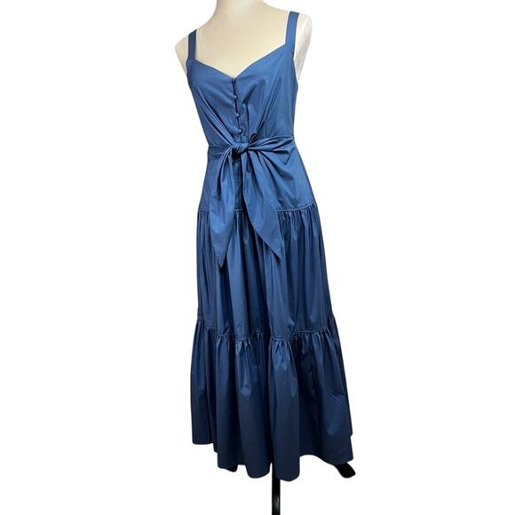 Lauren Ralph Lauren Blue Midi Sundress With 3 Tiers & Front Tie, Size 4, NEW - Picture 3 of 12